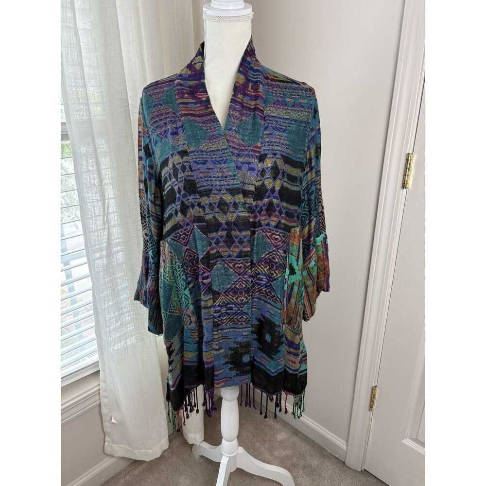 ANU Cardigan Aztec Patchwork Tassel Cardigan 3/4 Sleeve Womens 184